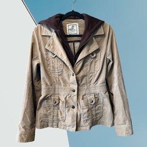 For Joseph Fortune Ladies Beige Corduroy Jacket with attached Brown Hood